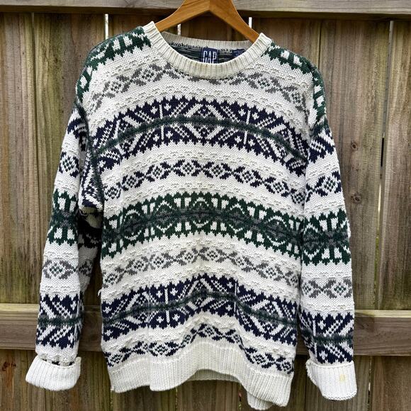 Vintage 90s GAP Fair Isle Boyfriend Sweater - Picture 1 of 9
